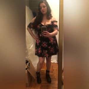 Floral Black and Pink Off the Shoulder Dress